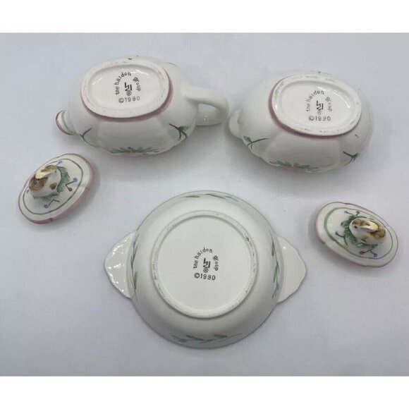 VTG The Haldon Group BUNNY RABBIT FLORAL Ceramic Sugar Creamer Bowl 1990 Cottage - Picture 6 of 16